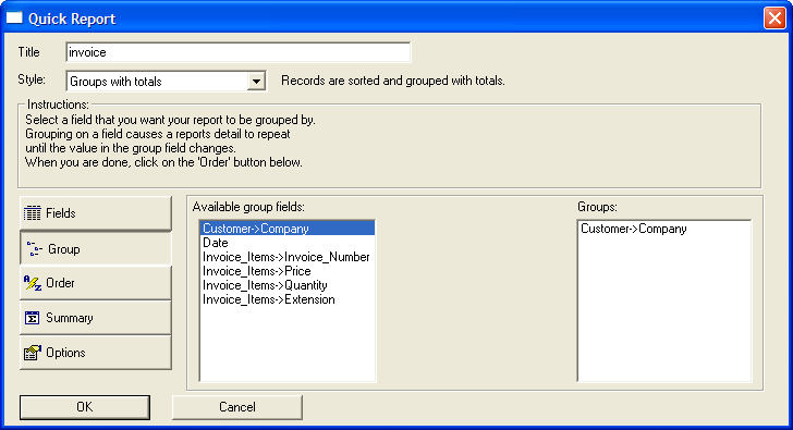 Ug Quick Report Group Tab